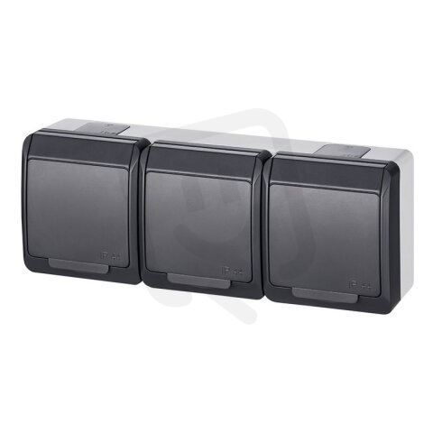 GALATEA IP44 Zásuvka 3x 2P+PE SCHUKO 3-nás. vodorovná (antracit) FAMATEL 5326-07