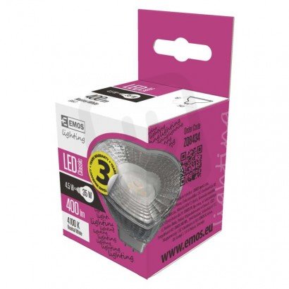 LED žárovka Classic MR16/GU5,3/4,5 W (31 W)/380 lm/neutrální bílá EMOS ZQ8434