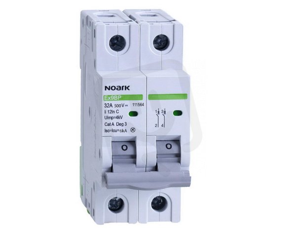 Instalační jistič NOARK 111579 EX9BP 6 kA pro PV, char. K, 16 A, 500 V DC, 2pól