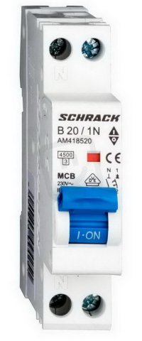 Instalační jistič AMPARO 4,5kA, B 20A, 1+N, 1TE SCHRACK AM418520--