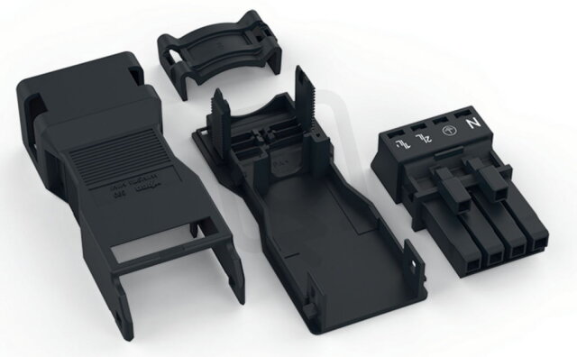 Zdířka S pouzdrem s odlehčením tahu 4pól. černá WAGO 890-104