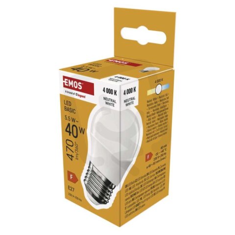 LED žárovka Basic Mini Globe E27 5,5 W (40 W) 470 lm neutrální bílá EMOS ZL6F23