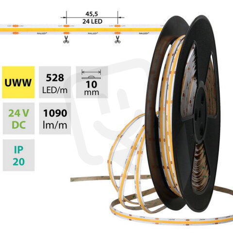 LED pásek COB UWW 528LED/m 14W/m DC24V 1090lm/m CRI90 IP20 modul 45,5mm 10mm 50m