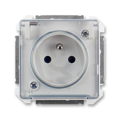 ABB Swing (L) Zásuvka s clonkami, průhledné víčko IP44 bílá 5518G-A02989 B1