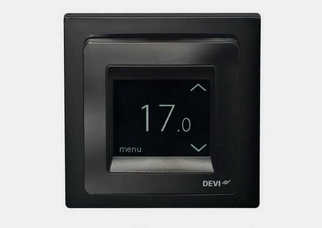 DEVIreg Touch s designovým rámečkem, černá barva, odstín RAL 9005 Devi 140F1069