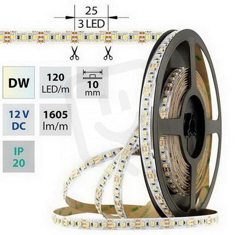 LED pásek SMD3527 dual white EWW-CW 19,2W/m 1605lm/m IP20 DC12V 10mm 50m