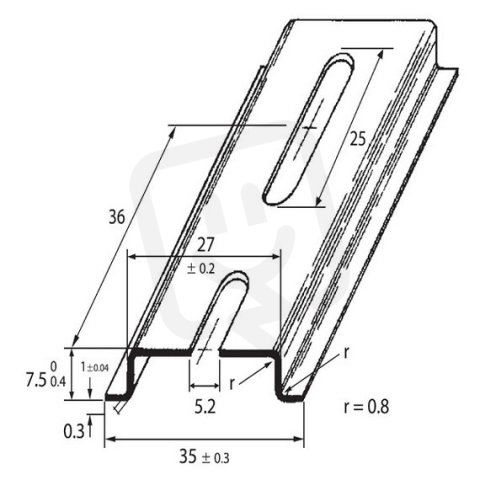 DIN-lista 35x7,5 - perforovaná, šířka 5,2mm 1m SCHMACHTL TS 35/F5 1M