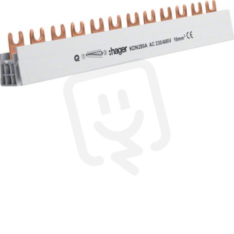 Hřebenová přípojnice 2P, 80A, 16mm2/12mod pro 6ks 2p přístrojů HAGER KDN280A