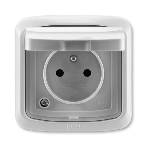 ABB 5518A-2999 S Zásuvka jednonás. s clonkami, víčkem, rámečkem, s drápky, IP44