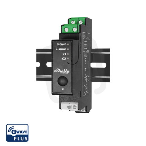 Spínací modul na DIN lištu Shelly Wave PRO 2PM 2x16A, měření spotřeby, Z-Wave.