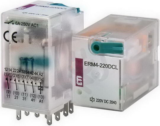 Paticové relé ERM4-220DCL, 4xCO, 6A, 220V DC, s LED indikátorem ETI 002473023