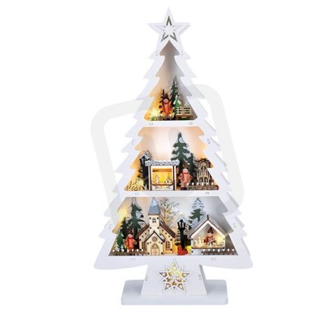 LED dřevěný vánoční storm s dekoracemi, 13x LED, bílá, 53cm SOLIGHT 1V283