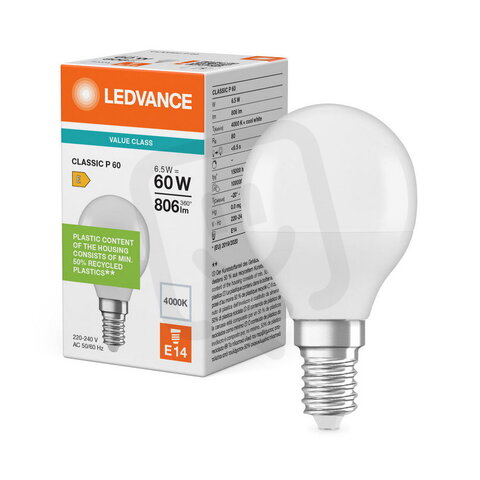 Světelný zdroj LED CLASSIC P V 6.5W 840 Frosted E14 LEDVANCE 4099854773020