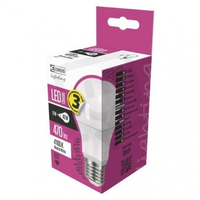 LED žárovka Classic A60 E27 5,2W (40W) 470 lm neutrální bílá EMOS ZQ5121