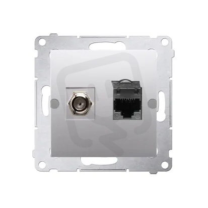 Anténní zásuvka typ F + počítačová zásuvka RJ45 kat.6, stříbrná matná