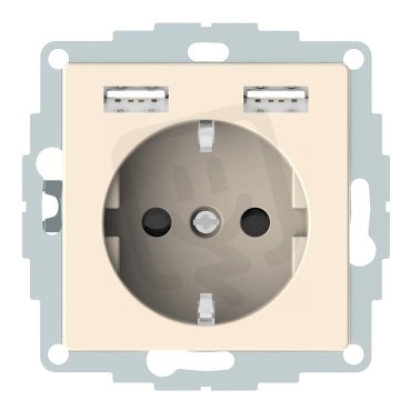 Merten Zásuvka 250V/16A SCHUKO+2x USB 2.4A System M White Cream MTN2366-0344