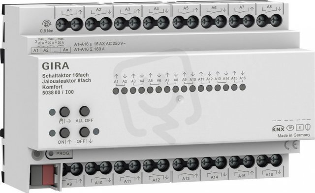 Akční člen vyp/žal 16f/8f 16 A na DIN Komfort KNX Secure GIRA 503800