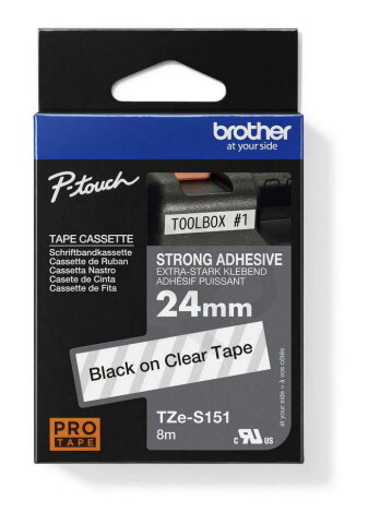 Páska BROTHER TZe-S151 průsvitná/černá (24mm, laminované, extrémně adh.)