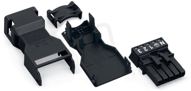 Zdířka S pouzdrem s odlehčením tahu 5pól. černá WAGO 890-105