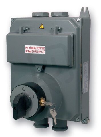 Vačkový spínač v hliníhové skříni s pojistkami, uzamykatelný 25A, 0-1, 3P