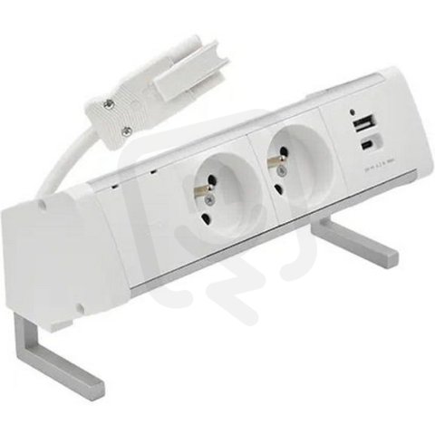 Kancelářská sestava zásuvek: 2x 250 V typ E + USB A-C nabíječka hliník bílá