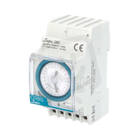 Spínací hodiny ORBIS SUPRA QRD analog. denní 2 5mod. se zálohou na DIN 1000819