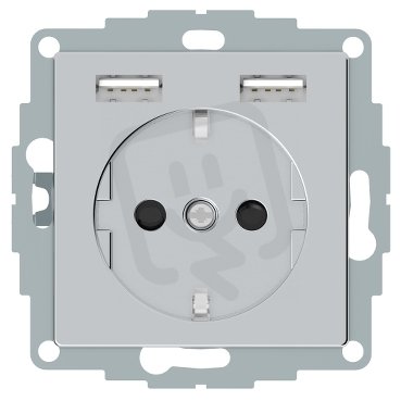 Merten Zásuvka 250V/16A SCHUKO+2x USB 2.4A System M Aluminium MTN2366-0460