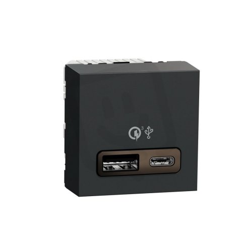 NOVÁ UNICA Dvojitý nabíjecí USB konektor A+C 18W, 2.4A, 2M, Antracit