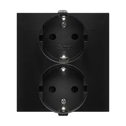 Zásuvka dvojnásobná typu Schuko s clonkami 16A, 250V~, černá matná DGSz2Z/49