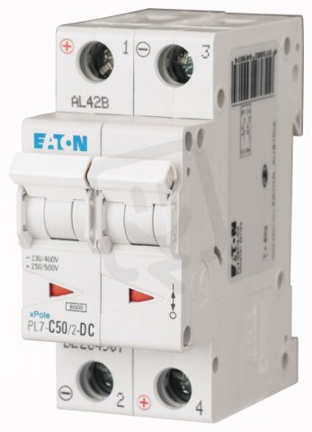 Jistič PL7-C50/2-DC-DC, char. C, 2-pólový, 10kA, 50A EATON 264907