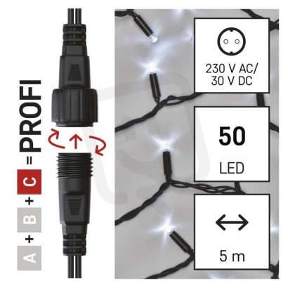 Profi LED spojovací řetěz černý, 5 m, venkovní i vnitřní, studená bílá D2AC01