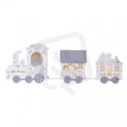 LED dekorace dřevěná vláček, 2x AA, 14 cm, vnitřní, teplá bílá, časovač