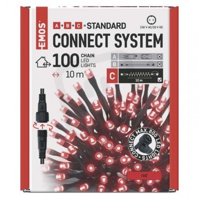 Standard LED spojovací vánoční řetěz, 10 m, venkovní i vnitřní, červená D1AR01
