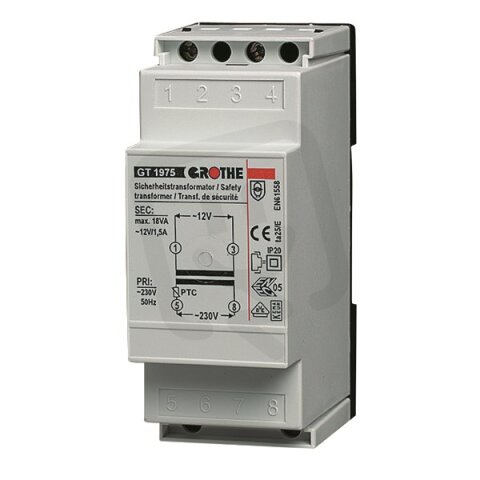 Zvonkový transformátor GT 3139, ~8 / 12V (1,3/1,0 A), 2 DIN GROTHE 14039