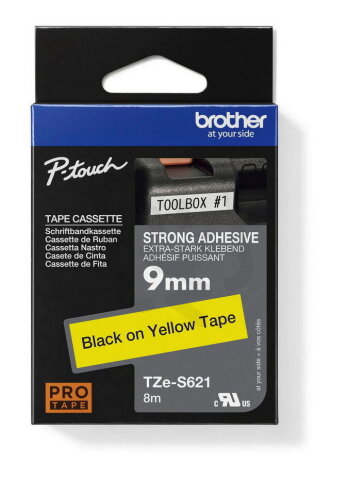Páska BROTHER TZe-S621 žlutá/černá (9mm, laminované, extr. adhez.)