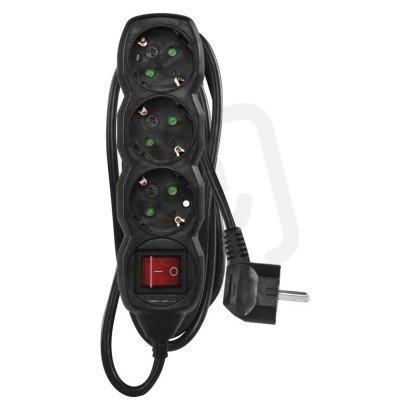 Prodlužovací kabel 1,5 m 3 zásuvky s vypínačem černý PVC 1,5mm2 EMOS PC1321R