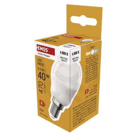 LED žárovka Basic Mini Globe E14 5,5 W (40 W) 470 lm neutrální bílá EMOS ZL1F23