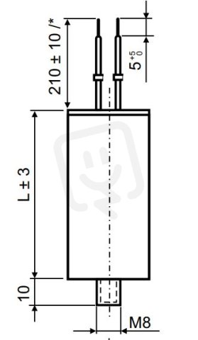 Světelný kompenzační kondenzátor 18uF dráty 210mm patní šroub M8 LCP0180021