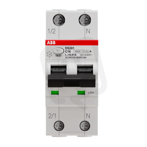 ABB DS201 C16 A10 kombinace jistič/chránič 2P (1P+N) 16A 10mA C 6kA A