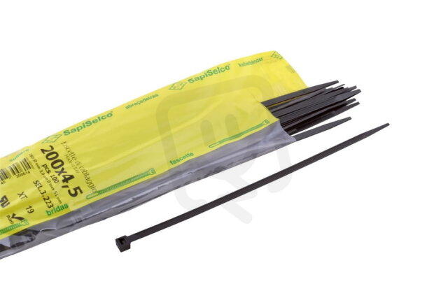 Vázací pásky 200x4 5mm černá PA 6.6 (100ks) /SEL.3.223 SAPISELCO 1791223