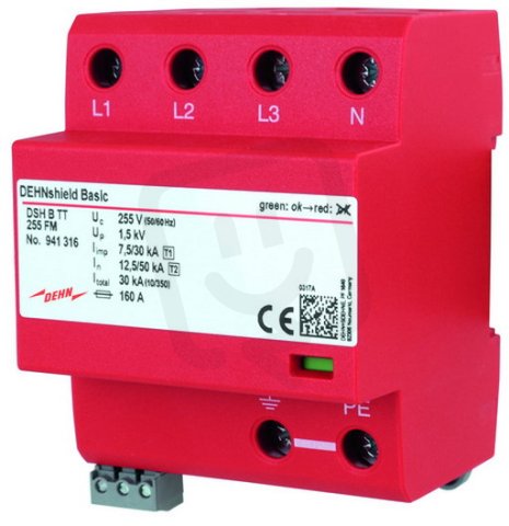 Aplikačně optimalizovaný kombinovaný svodič DEHNshield B typ1+2 pro 3fáz TT/TN-S