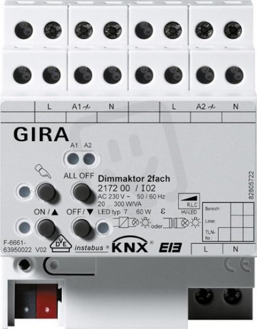 Univ. stmívací člen 2x 2x300 W/VA KNX p.na l. DIN GIRA 217200