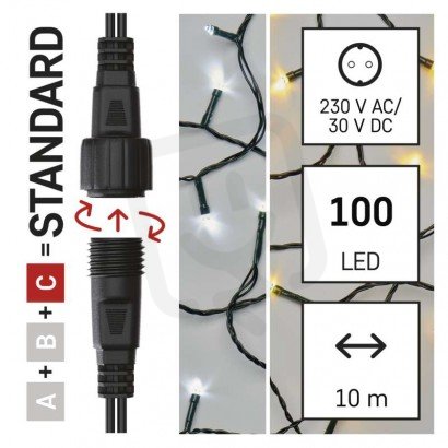 Standard LED spojovací vánoční řetěz, 10 m, venkovní, teplá/studená bílá