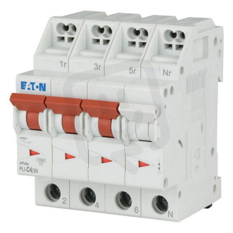 PLI-C4/3N Jistič PLI (bezšroubové svorky nahoře) char C 3+N-pólový 10kA 4A