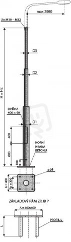 JB 8 S P stožár silniční, bezpaticový,třístupňový, přírubový 133/108/89