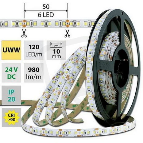 LED pásek SMD2835 UWW, 120LED/m, 14W/m, 980lm/m, IP20, DC 24V, 10mm, 5m
