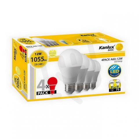 LED žárovka A60-12W E27-WW 4 ks 25391 Kanlux kód 23280