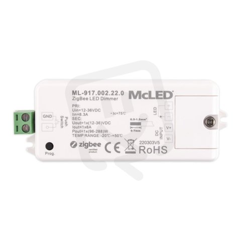 ZigBee přijímač - řízení jasu, 1 kanál, max. 8A, 12-36V MCLED ML-917.002.22.0