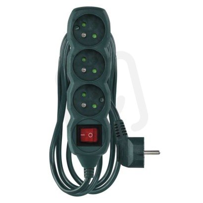 Prodlužovací kabel 3 m 3 zásuvky s vypínačem zelený PVC 1,5mm2 EMOS P1313RZ