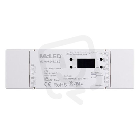 RF a DMX přijímač k ovládání digitálních SPI LED pásků MCLED ML-910.046.22.0